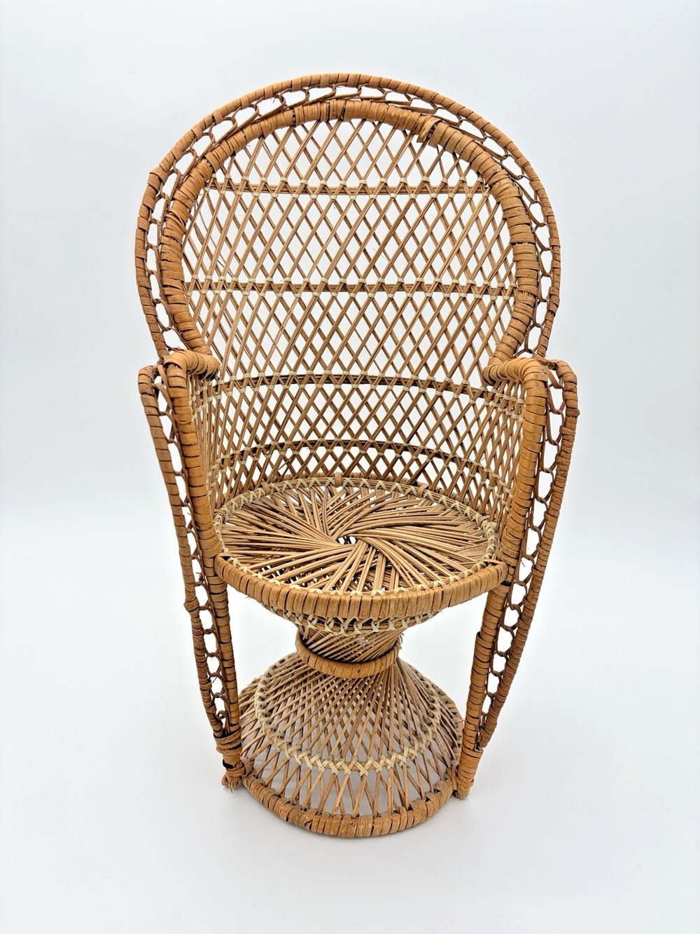 Wicker Doll Chair Peacock Style Rattan 17 Inch Vintage Boho Furniture Display